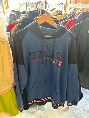 Vintage U.S. Polo Assn. Men's 2XL Full Zip Blue & Black Colorblock Embroidered H